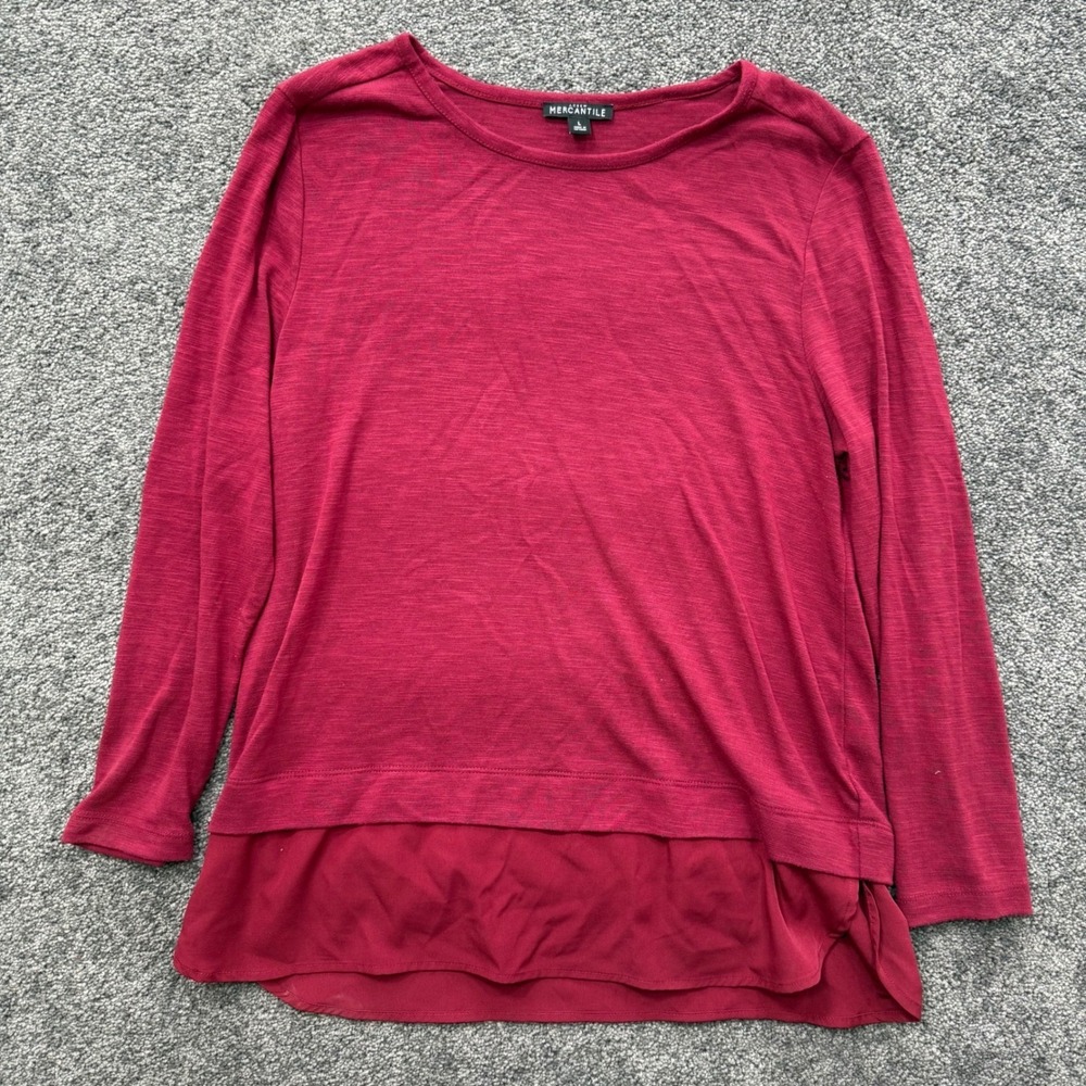 J.Crew Mercantile WomensL  Long Sleeve Layered Hem Top Red H1730